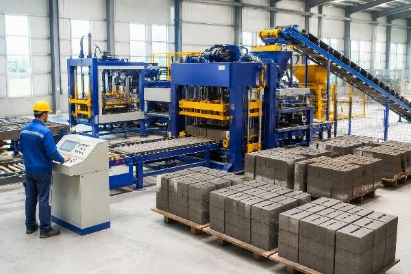 Fully automatic concrete block production line with European-style vibration system