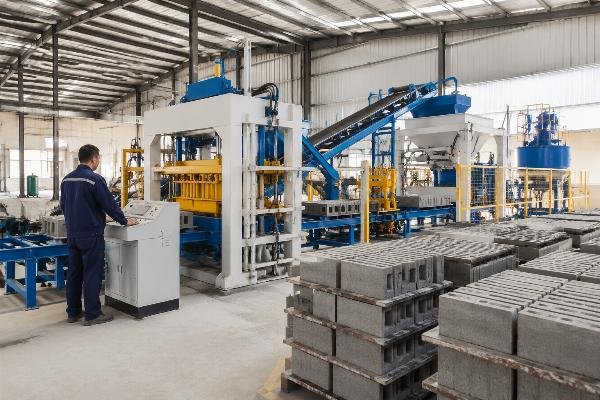 automatic block machine manufacturer China Fully automatic QT10-15 block machine line with European-style vibration system at a medium-scale production facility