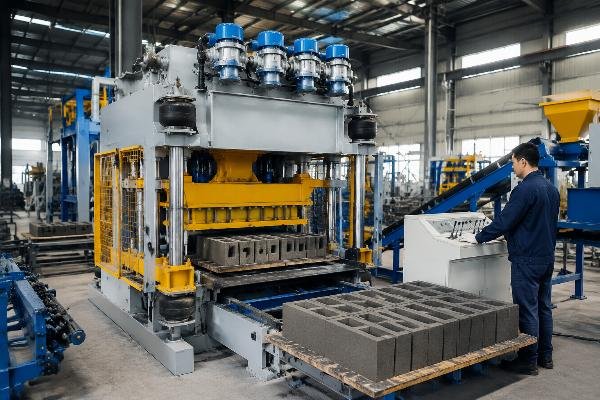automatic block machine manufacturer China European-style design European-style block machine with four vibration motors and airbag isolation system in factory workshop