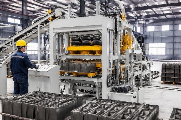 European-style airbag vibration system on concrete block machine