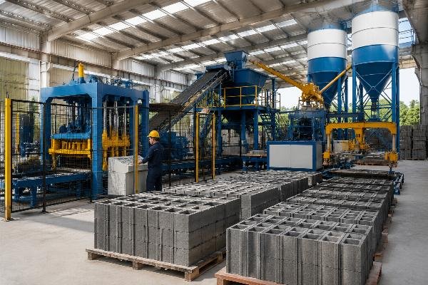 automatic block making machine cost concrete block production line supplier Fully automatic QTY10-15 block making production line with cement silo, batching machine, and stacker