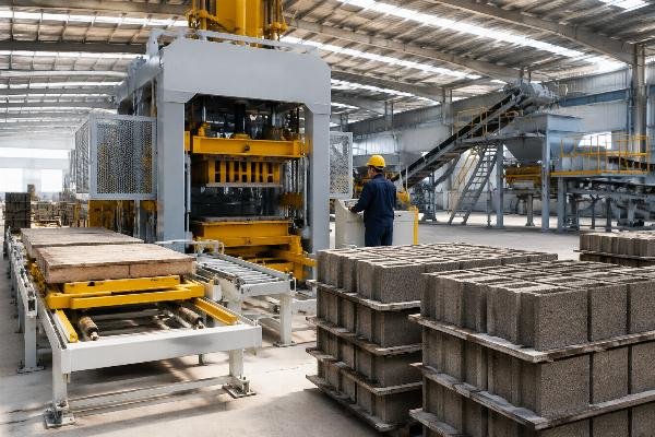 automatic block production line manufacturer turnkey concrete block plant supplier Turnkey block production line layout for industrial park project with automatic pallet system