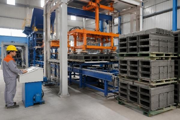 automatic pallet loader brick production line GMT fiberglass pallet Automatic pallet loader system with GMT fiberglass pallets in concrete block production line