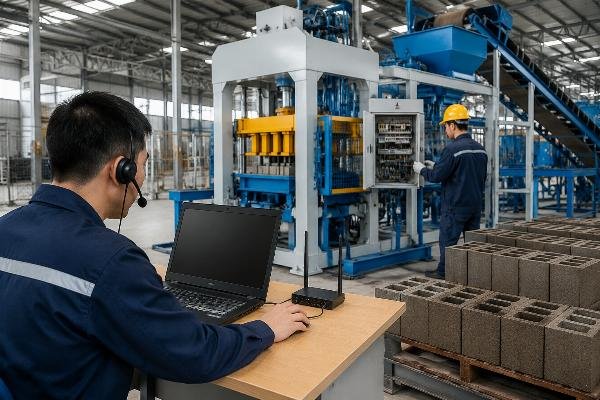 block machine after-sales support remote diagnostics spare parts supply After-sales engineer performing remote PLC diagnostics on block machine