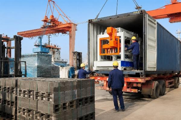 block machine export shipping Qingdao Port Latin America Block machine equipment loaded into containers at Qingdao Port