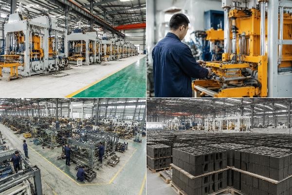 Factory overview of large-scale block machine manufacturing facility with multiple workshops