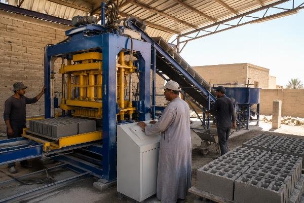 block making machine Egypt semi-automatic line small investor Semi-automatic block machine installation in Egyptian factory with three operators