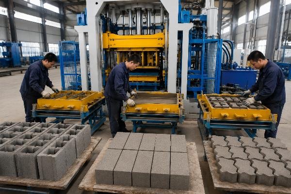 block making machine for affordable housing concrete block making machine manufacturer China Mold changeover demonstration on a QTY10-15 block machine showing hollow block, solid block, and paver molds