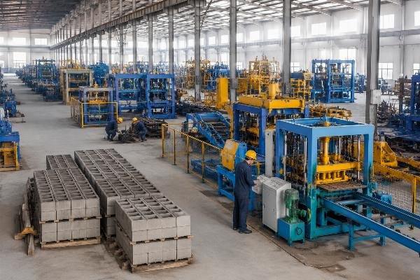 Factory floor of block machine manufacturer with large-scale machining and assembly workshops