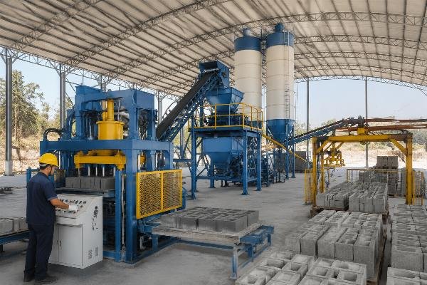 Full turnkey block making plant with silo mixer conveyor and stacker