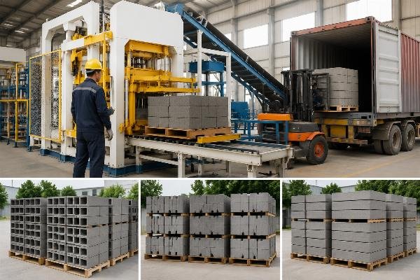 container loading optimization concrete block sizes pallet configuration Container loading optimization diagram showing pallet configurations for different concrete block sizes