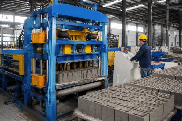 four vibration motor airbag system concrete block machine Four vibration motor system with airbag cushioning for high-density concrete block production
