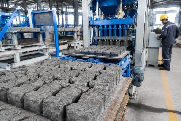 Close-up of high-density paver blocks produced by European-style vibration system