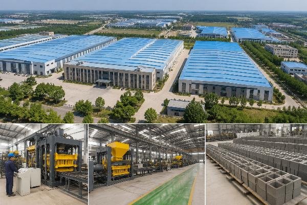 mobile concrete block machine manufacturer factory 46000 square meters Shandong Shiyue factory overview showing 46000 square meter facility with specialized workshops