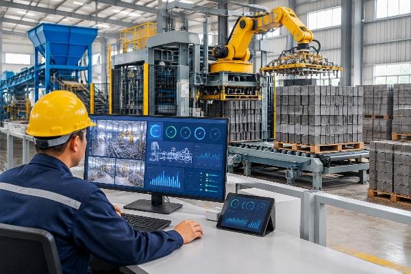 Dashboard interface showing remote diagnostic metrics for a block palletizer system