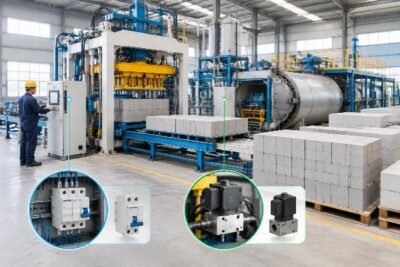 Diagram showing the difference between CE marked components and BIS certified components on an AAC production line