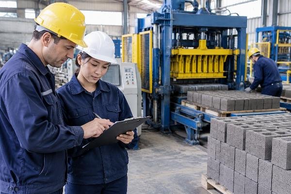 Inspection checklist being reviewed against physical components in a factory setting