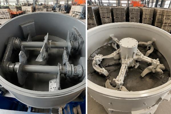 Side-by-side comparison of twin shaft and planetary mixer internal mechanisms